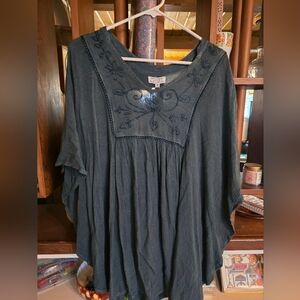 Tamsy One Size Dark Blue Embroidered Tunic NWT